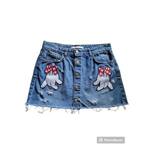 Zara Disney Minnie mouse Gloved hand patches Jean Skirt